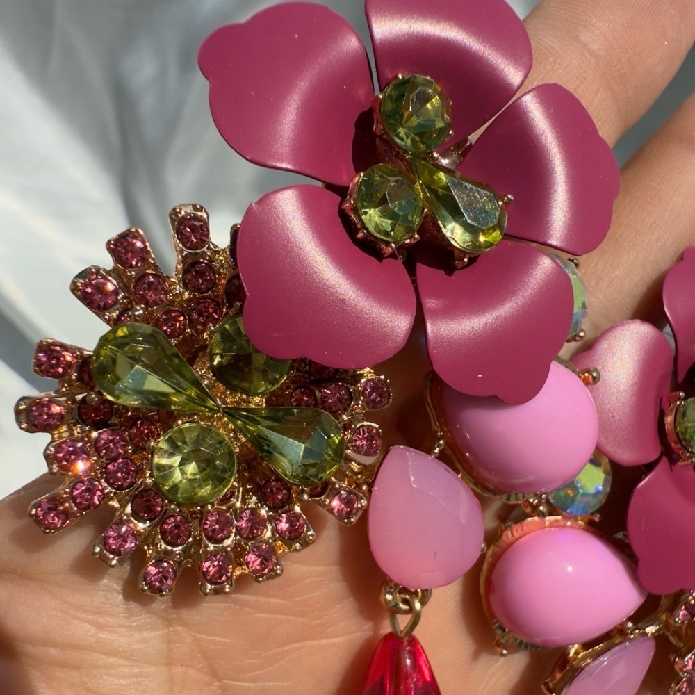 New Flowers ..Floral Multicolor water droplet Earrings - Picture 4 of 8